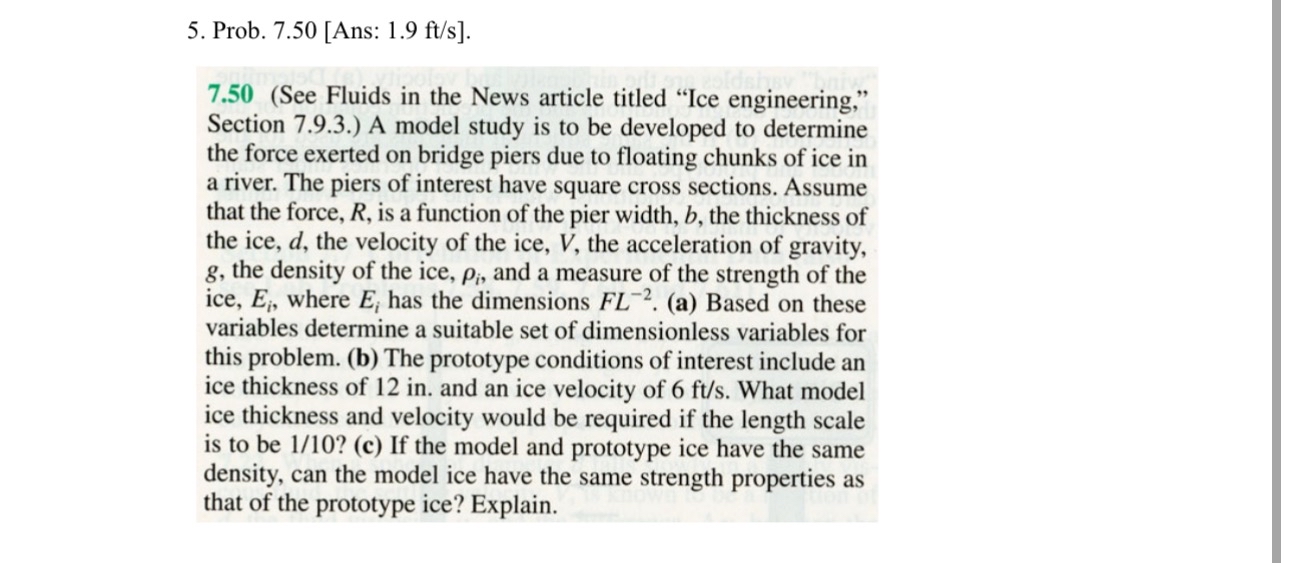 Prob. 7 . 5 0 [ Ans: 1 . 9 f t s ] . 7 . 5 0 (