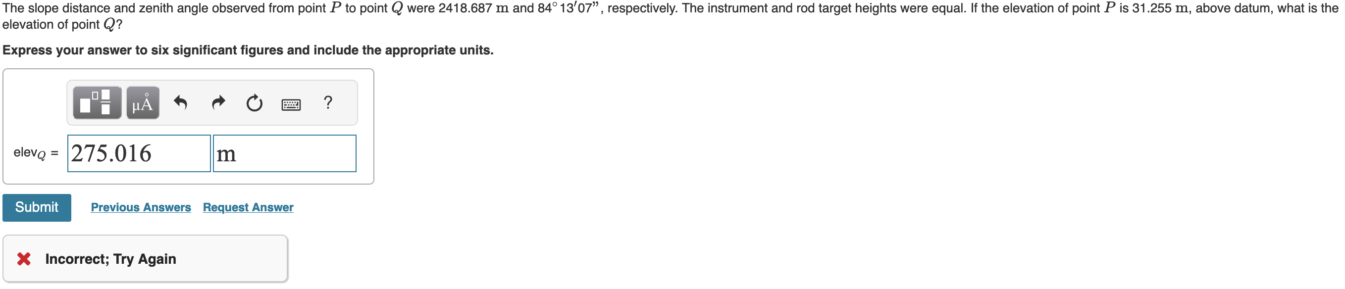 elevation of point Q ? Express your answer to six