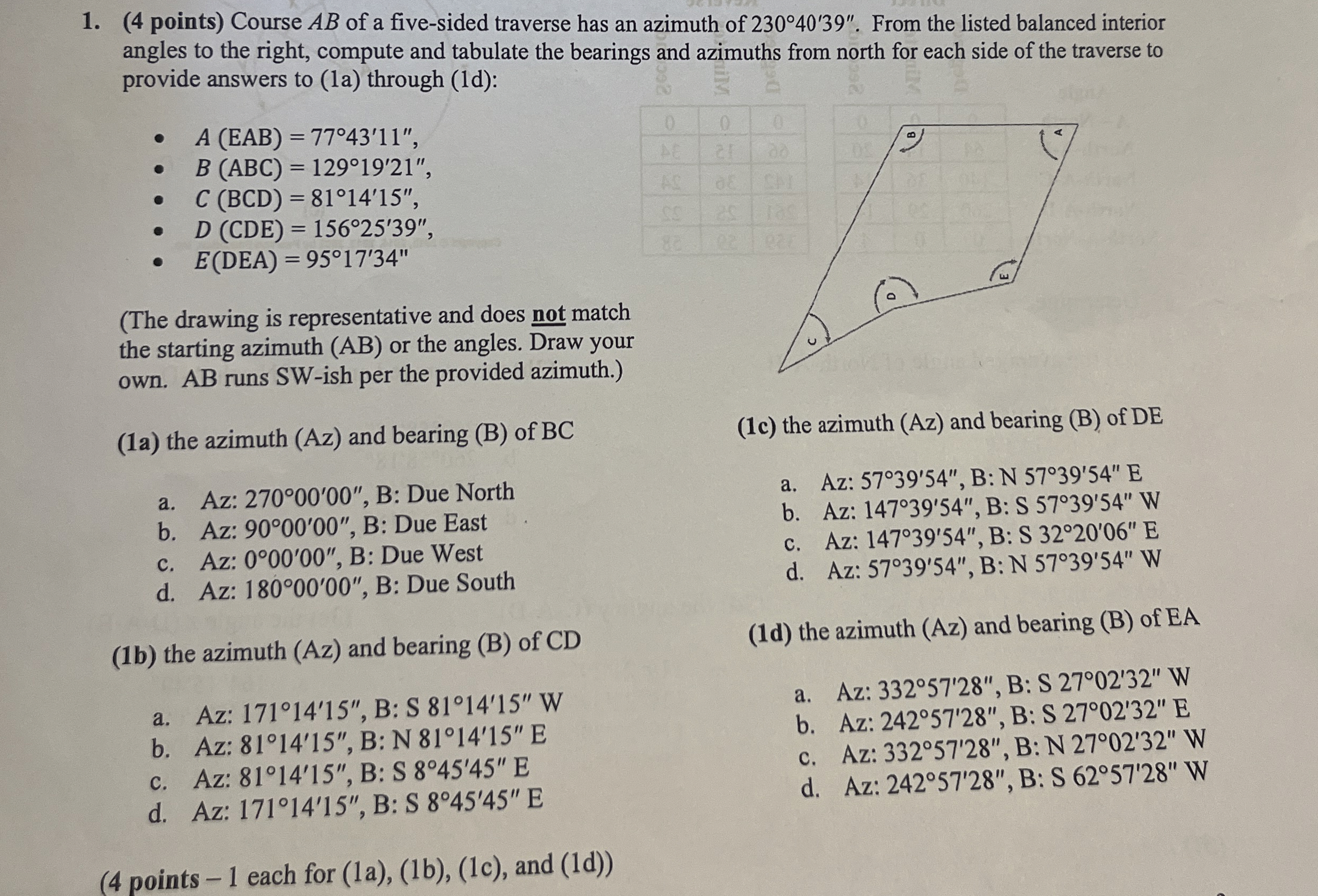 ( 4 points ) Course A B of a five - sided