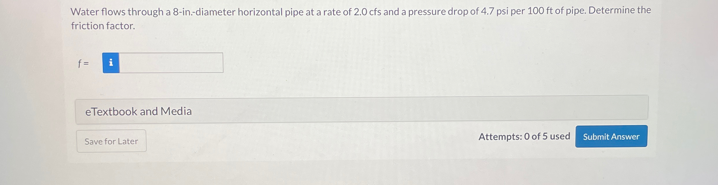Water flows through a 8 - in . - diameter