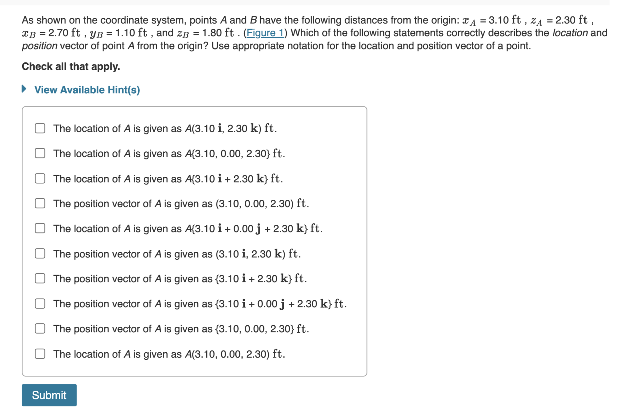 As shown on the coordinate system, points A and B