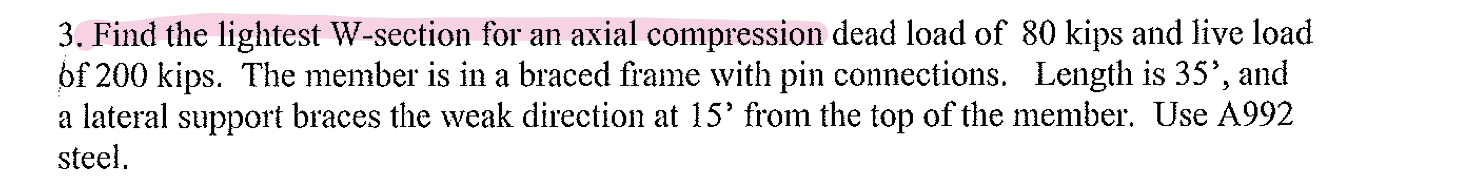 Find the lightest W - section for an axial