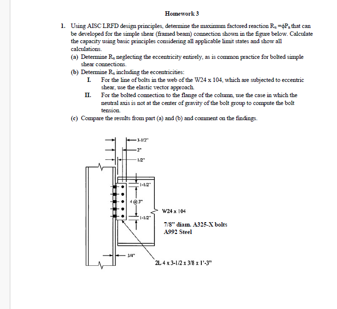 Homework 3 Using AISC LRFD design principles,