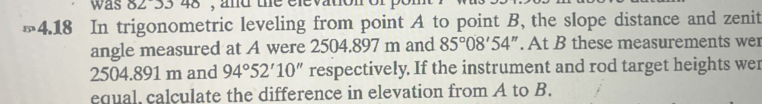 4 . 1 8 In trigonometric leveling from point A to