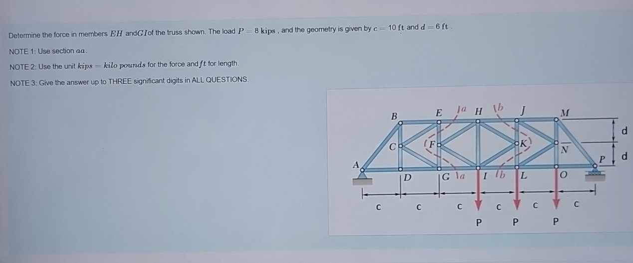 Determine the force in members E H and G I of the