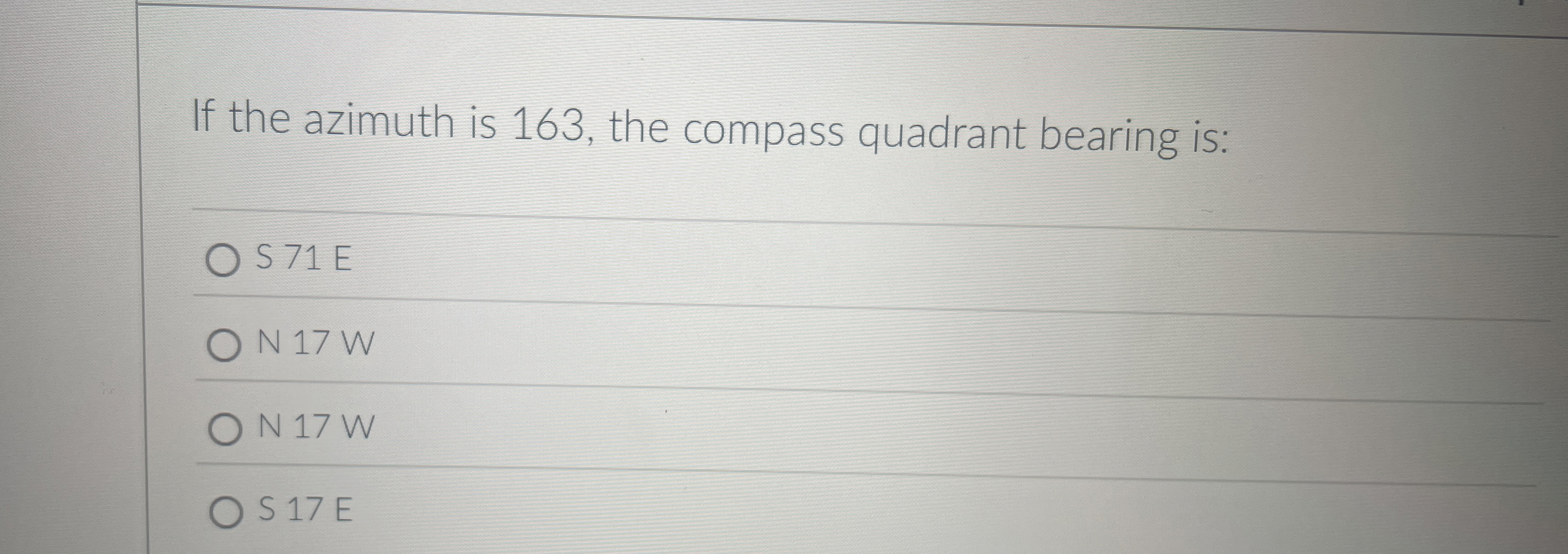 If the azimuth is 1 6 3 , the compass quadrant