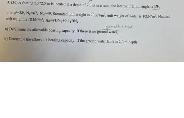 ( 3 0 ) A footing 2 . 5 * * 2 . 5 m is located at