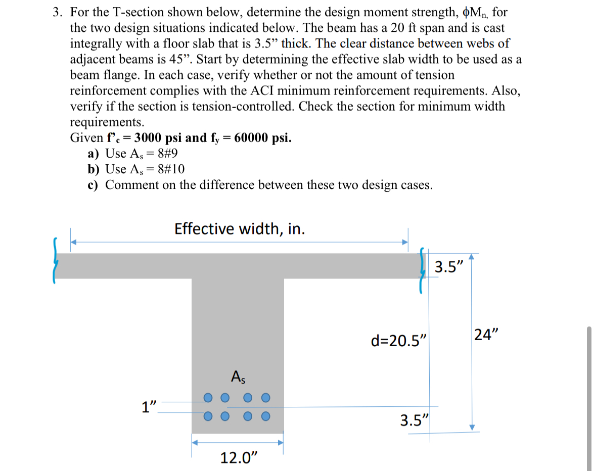 For the T - section shown below, determine the