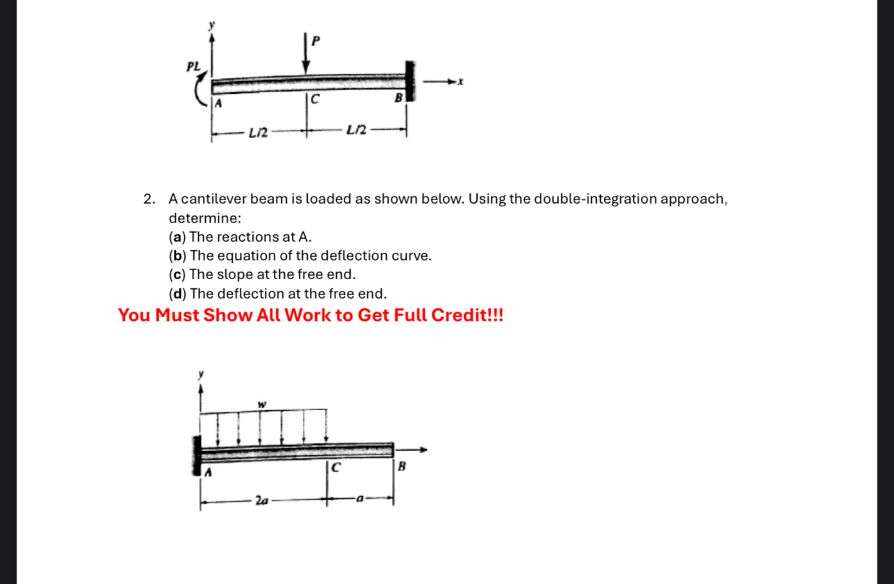 A cantilever beam is loaded as shown below. Using