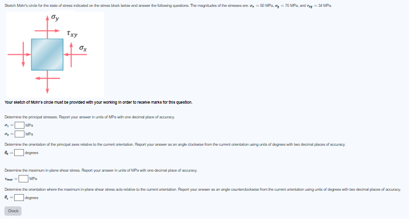 Shetch Mohr's circle for the state of stress