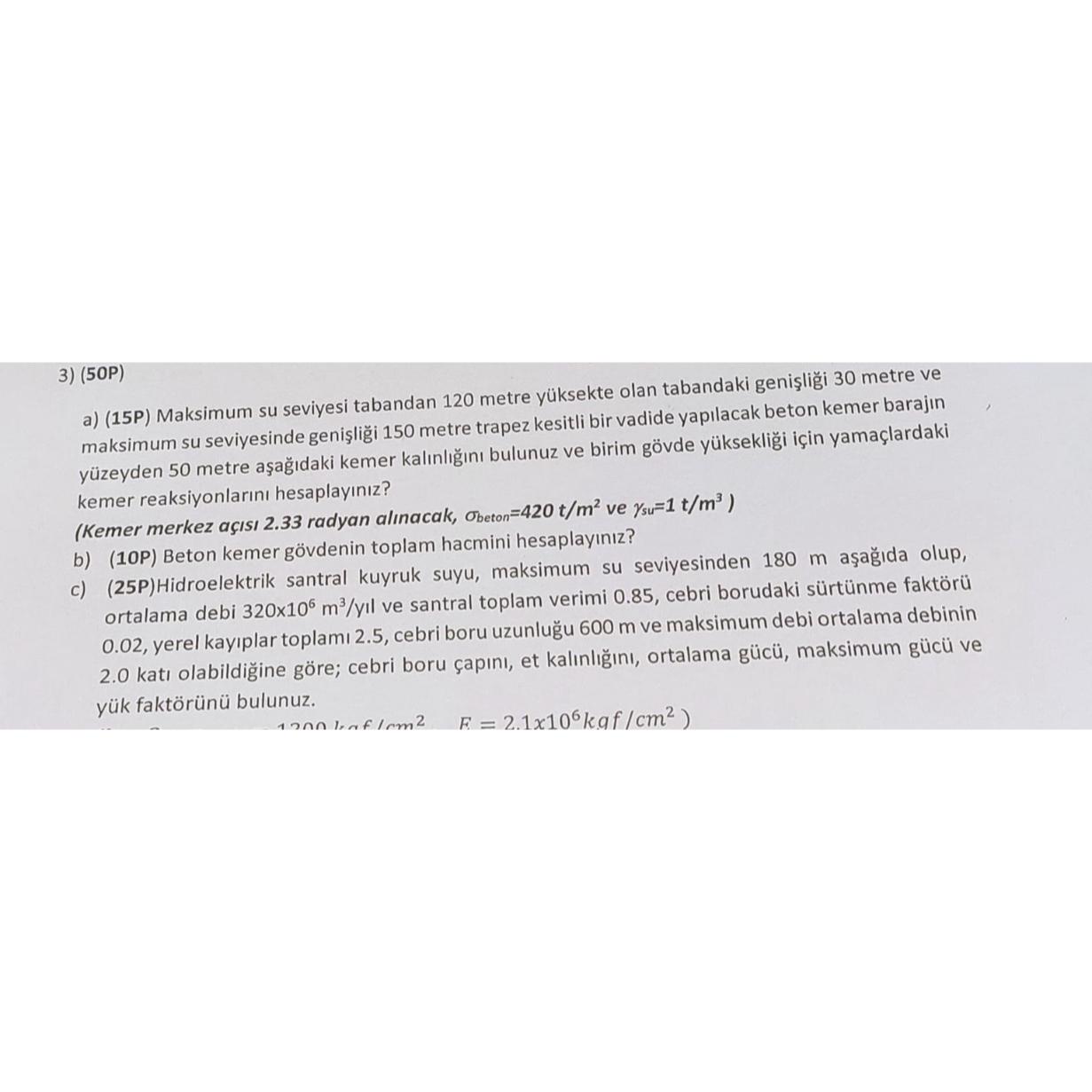 ( 5 0 P ) a ) ( 1 5 P ) Maksimum su seviyesi