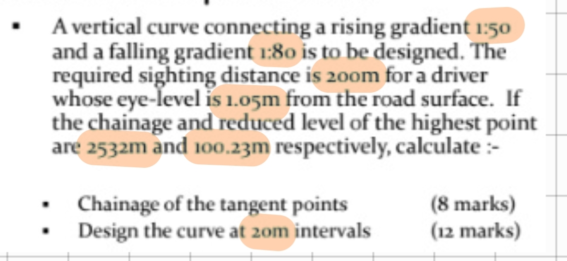 A vertical curve connecting a rising gradient 1 :