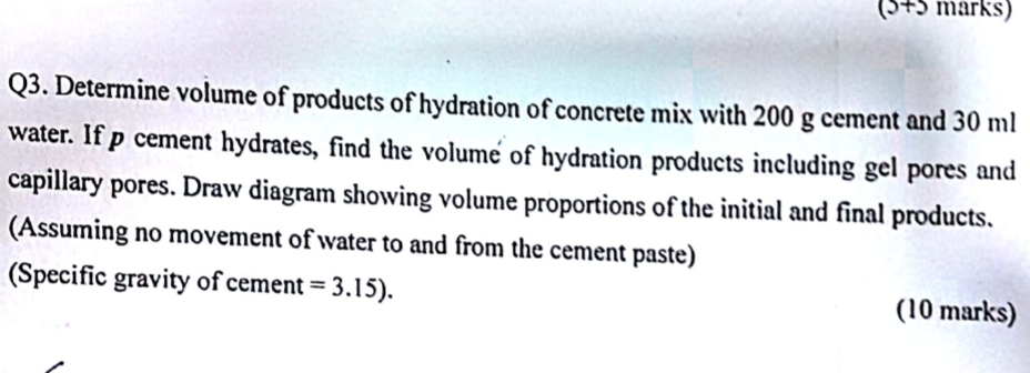 Q 1 . Determine volume of products of hydration
