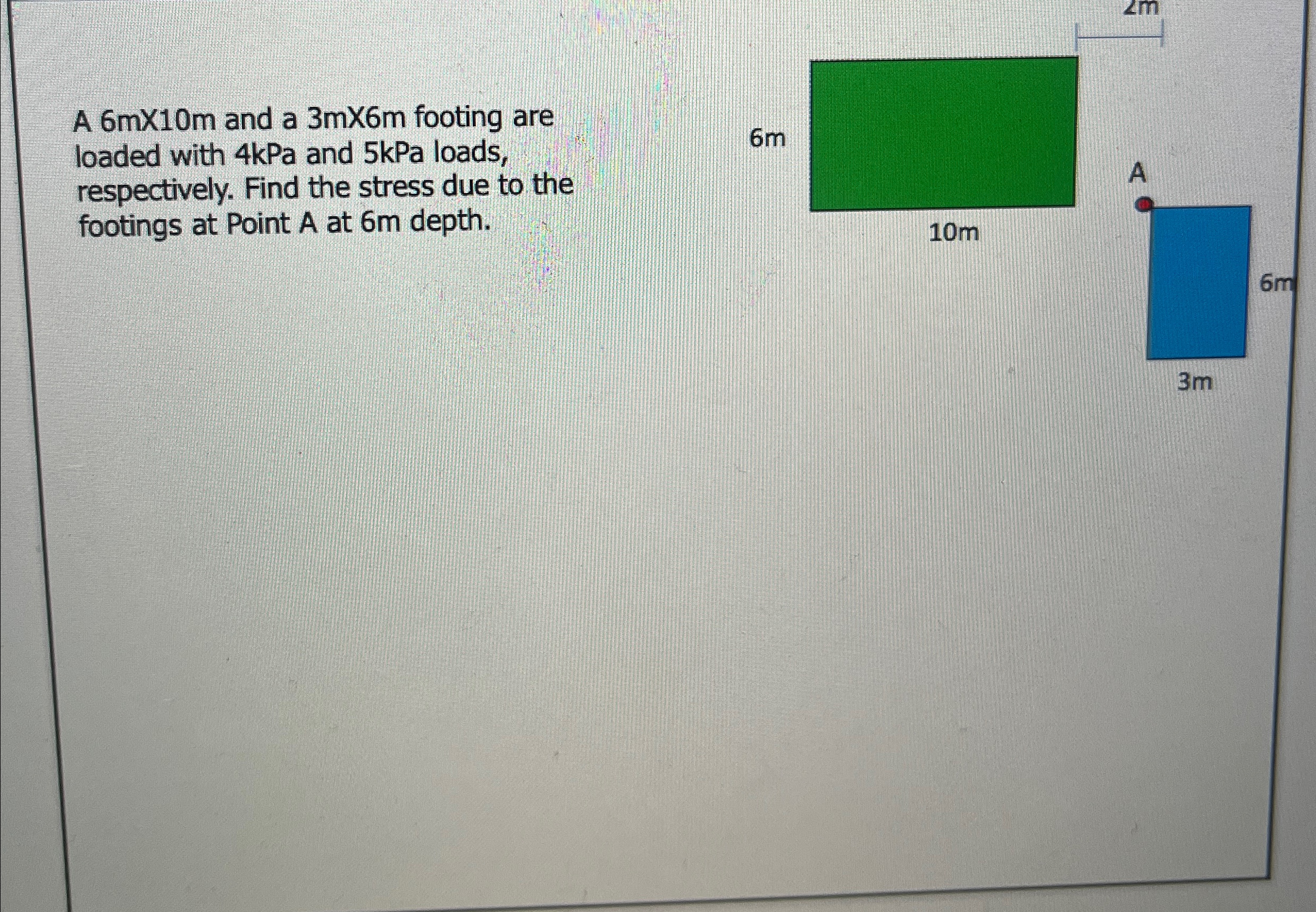 A 6 m 1 0 m and a 3 m 6 m footing are loaded with