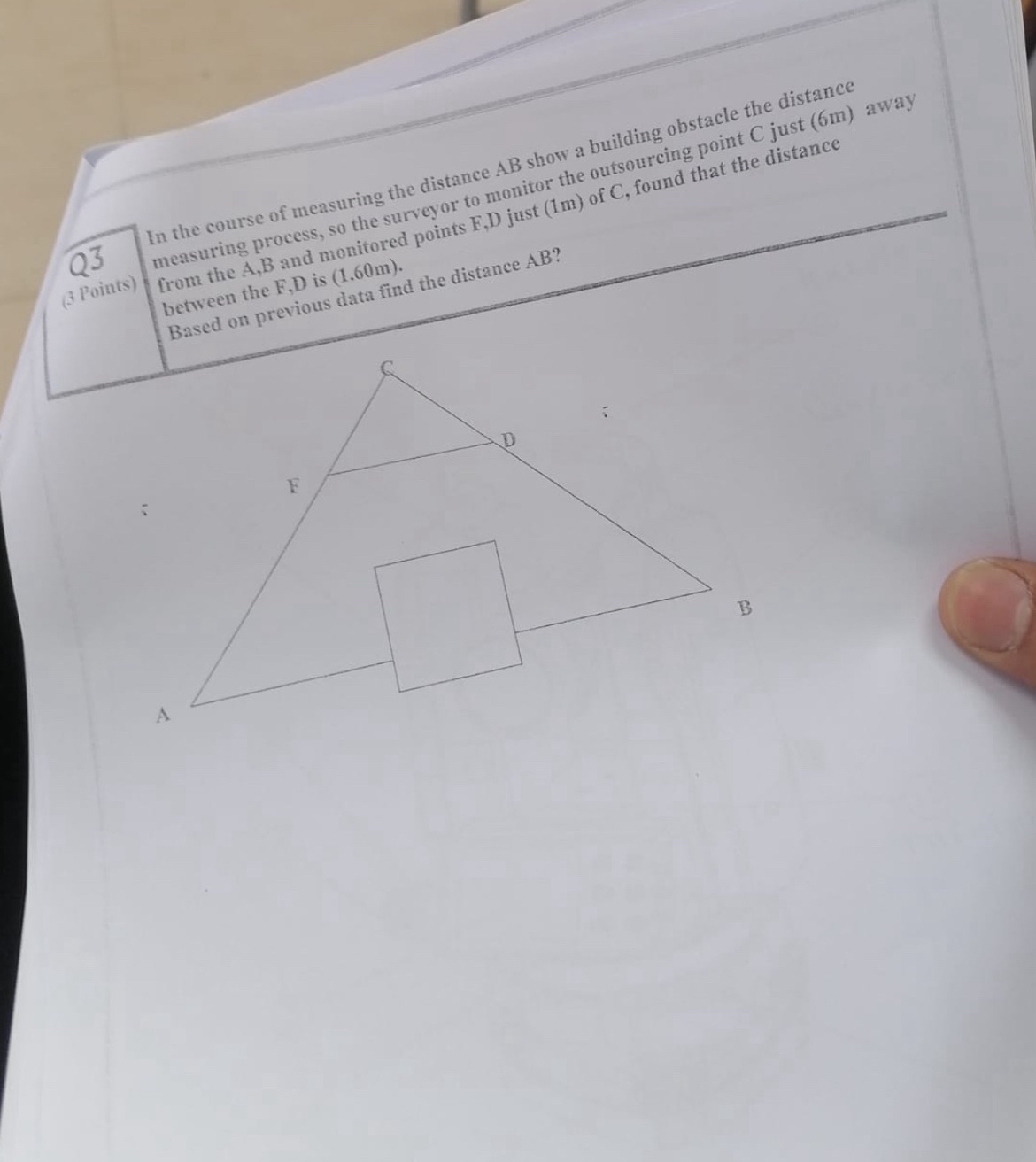In the course of measuring the distance A B show