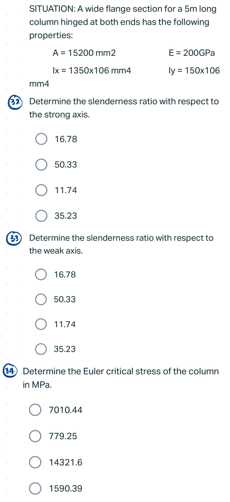 SITUATION: A wide flange section for a 5 m long