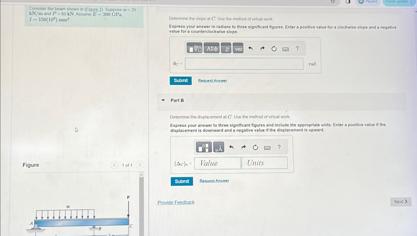 Consider the beam shown in ( Figure 1 ) Suppose w