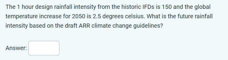 The 1 hour design rainfall intensity from the