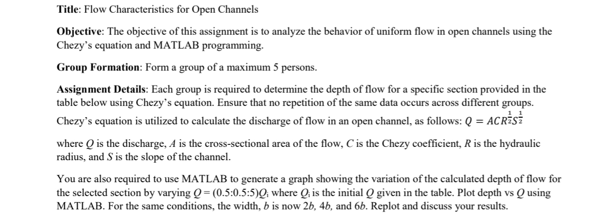 Title: Flow Characteristics for Open Channels