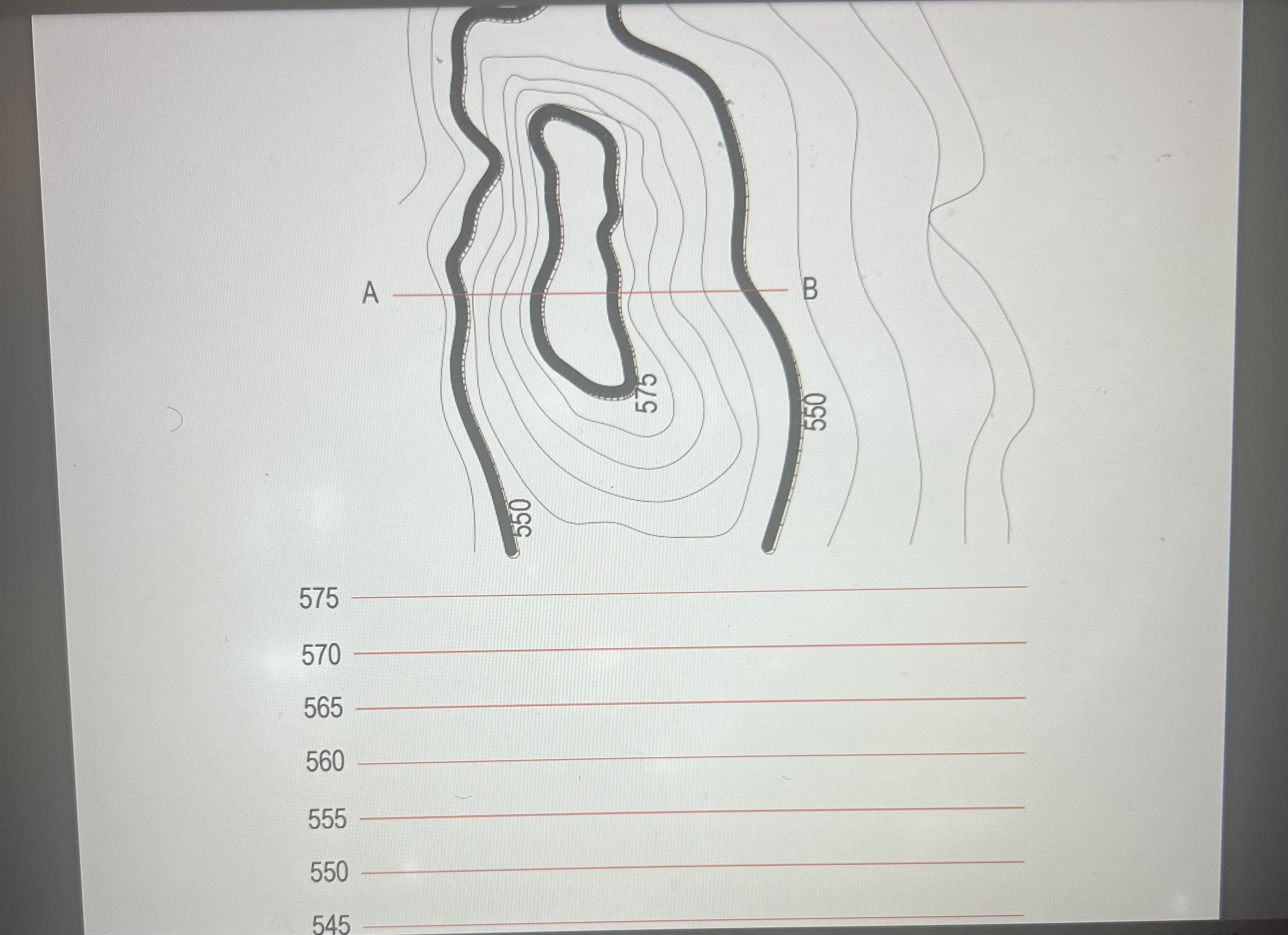 draw the contour profile for the line AB in the