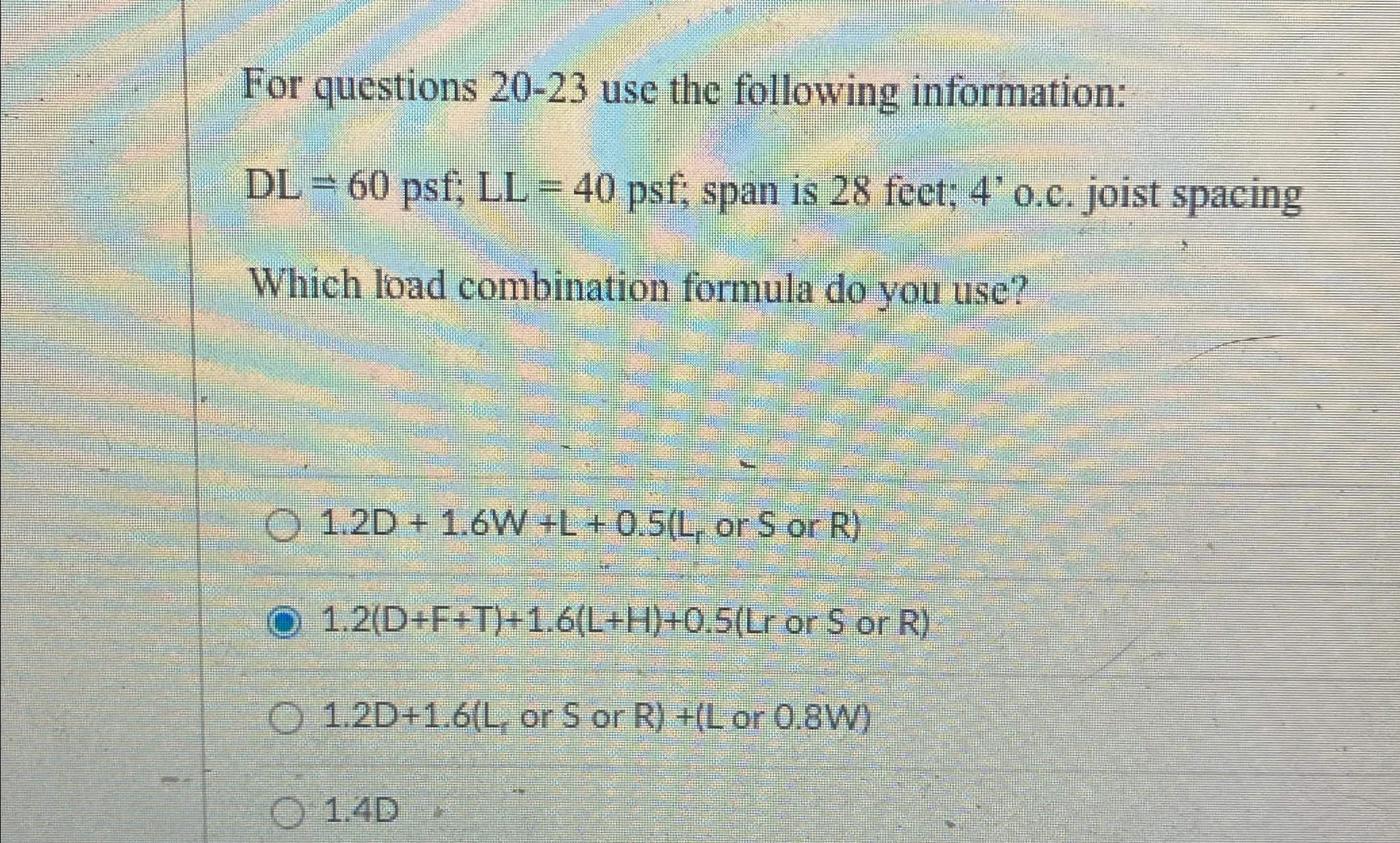 For questions 20-23 use the following