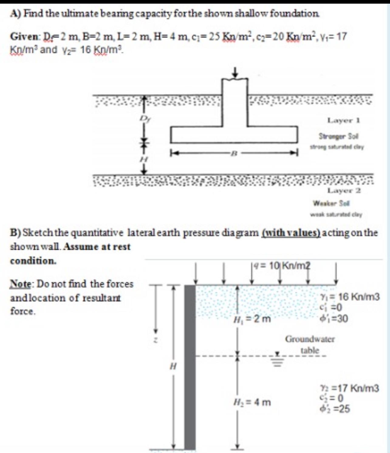 A ) Find the ultimate bearing capacity for the