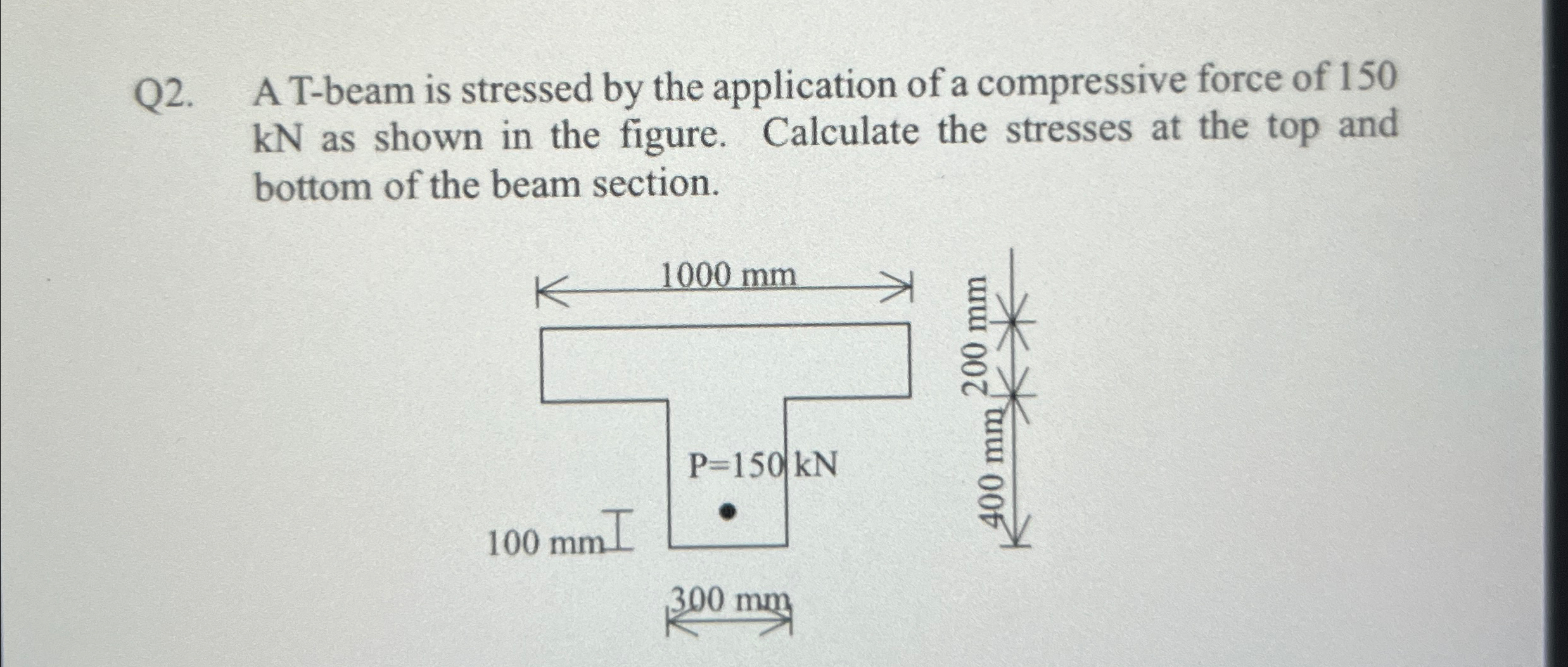 Q 2 . A T - beam is stressed by the application