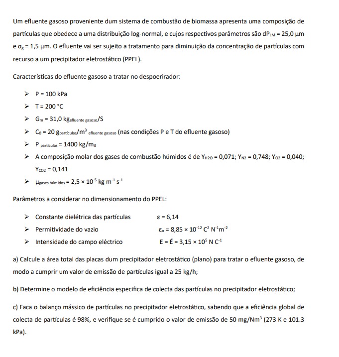 Um efluente gasoso proveniente dum sistema de