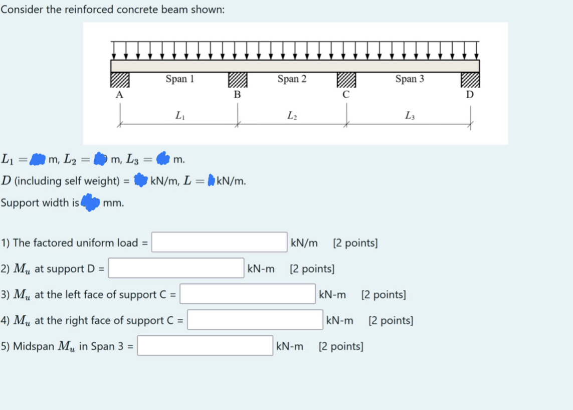 Consider the reinforced concrete beam shown: L 1