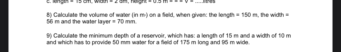 8 ) Calculate the volume of water ( in m 3 ) on a