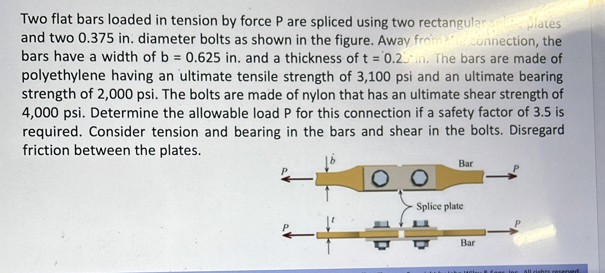 Two flat bars loaded in tension by force P are