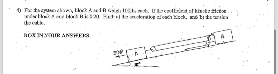 For the system shown, block A and B weigh 1 0 0