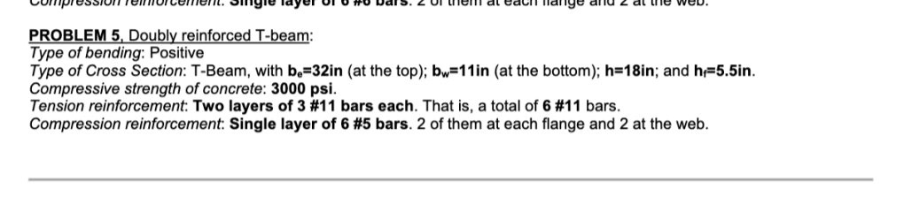 PROBLEM 5 , Doubly reinforced T - beam: Type of