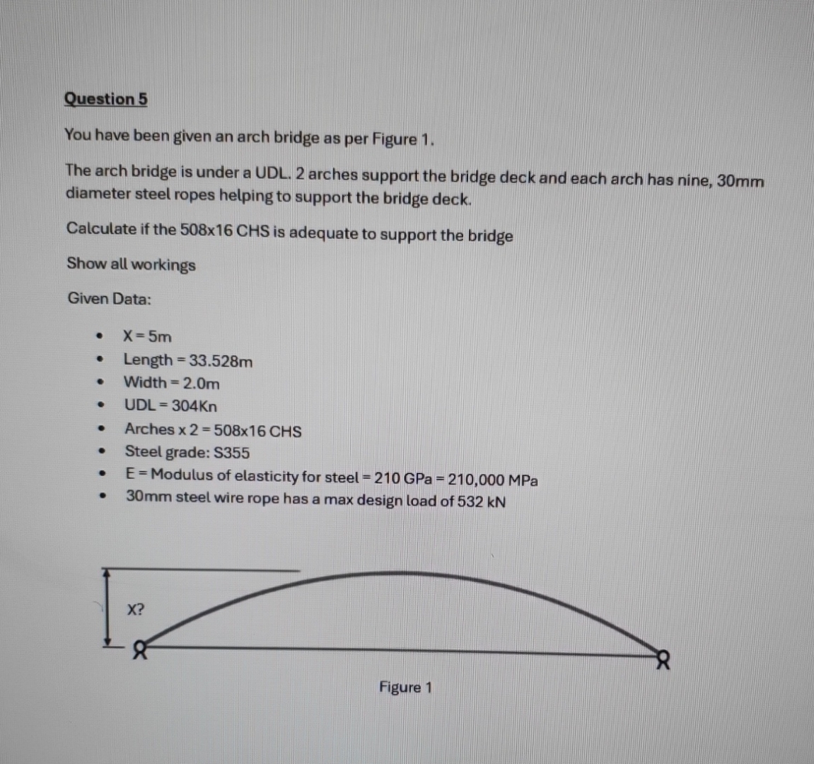 Question 5 You have been given an arch bridge as