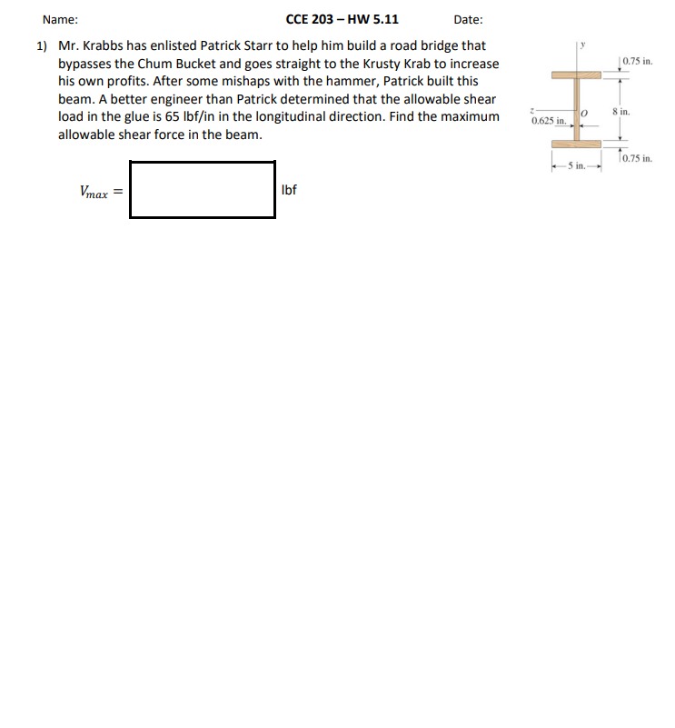 Name: CCE 2 0 3 - HW 5 . 1 1 Date: Mr . Krabbs