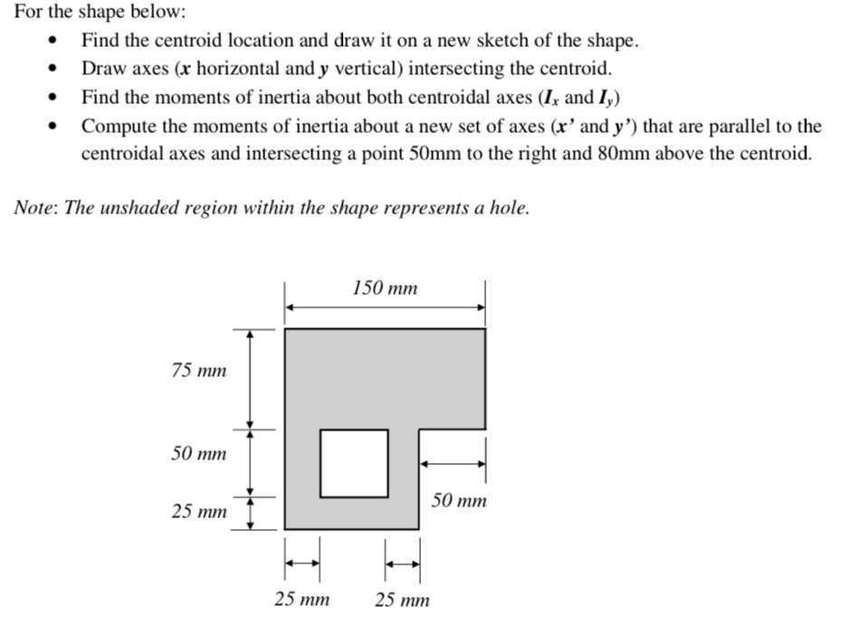 For the shape below: Find the centroid location