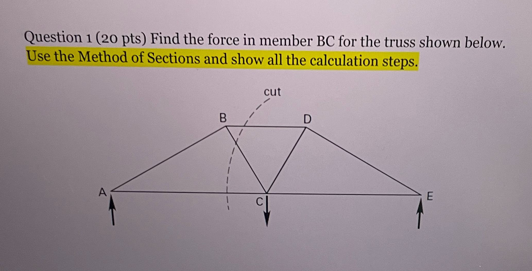 Find the force in member BC for the truss shown