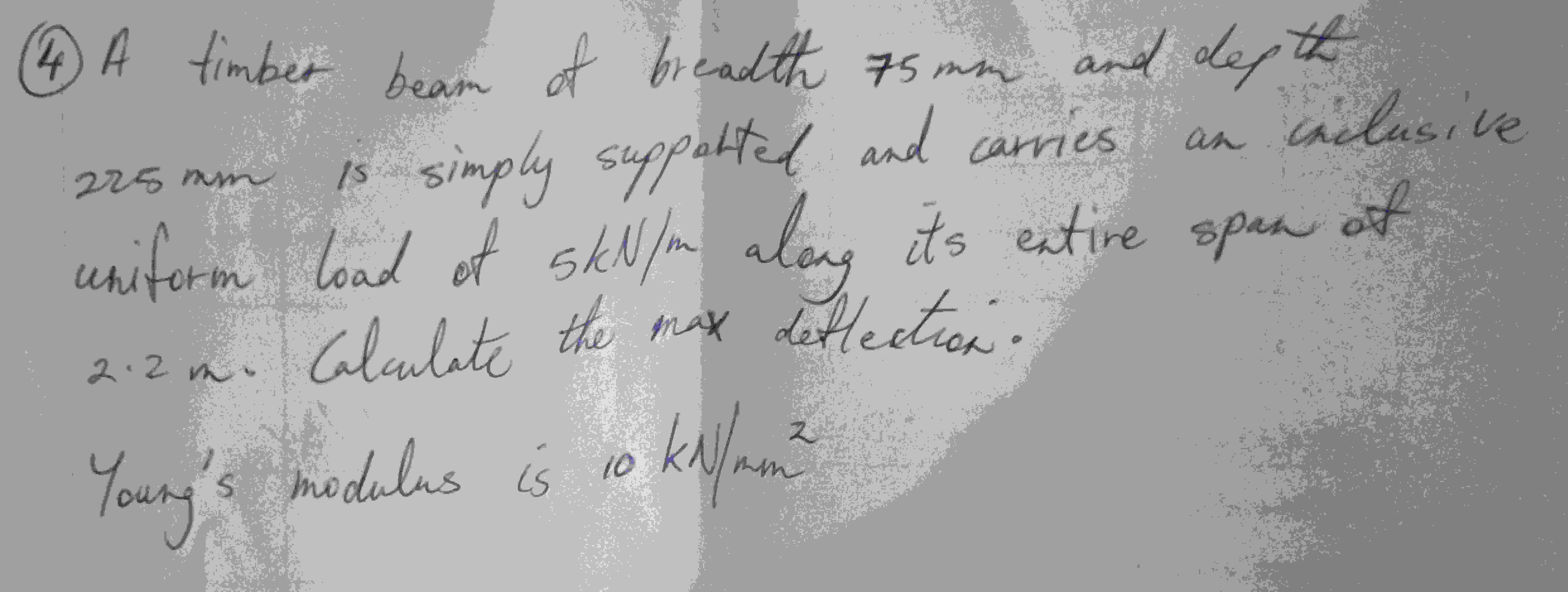 ( 4 ) A timber beam of breadth 7 5 m m and depth