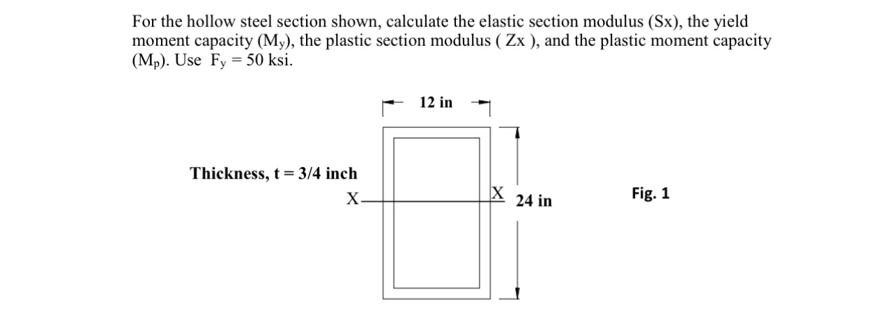 For the hollow steel section shown, calculate the