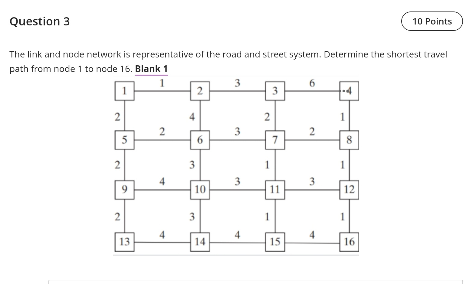 Question 3 The link and node network is