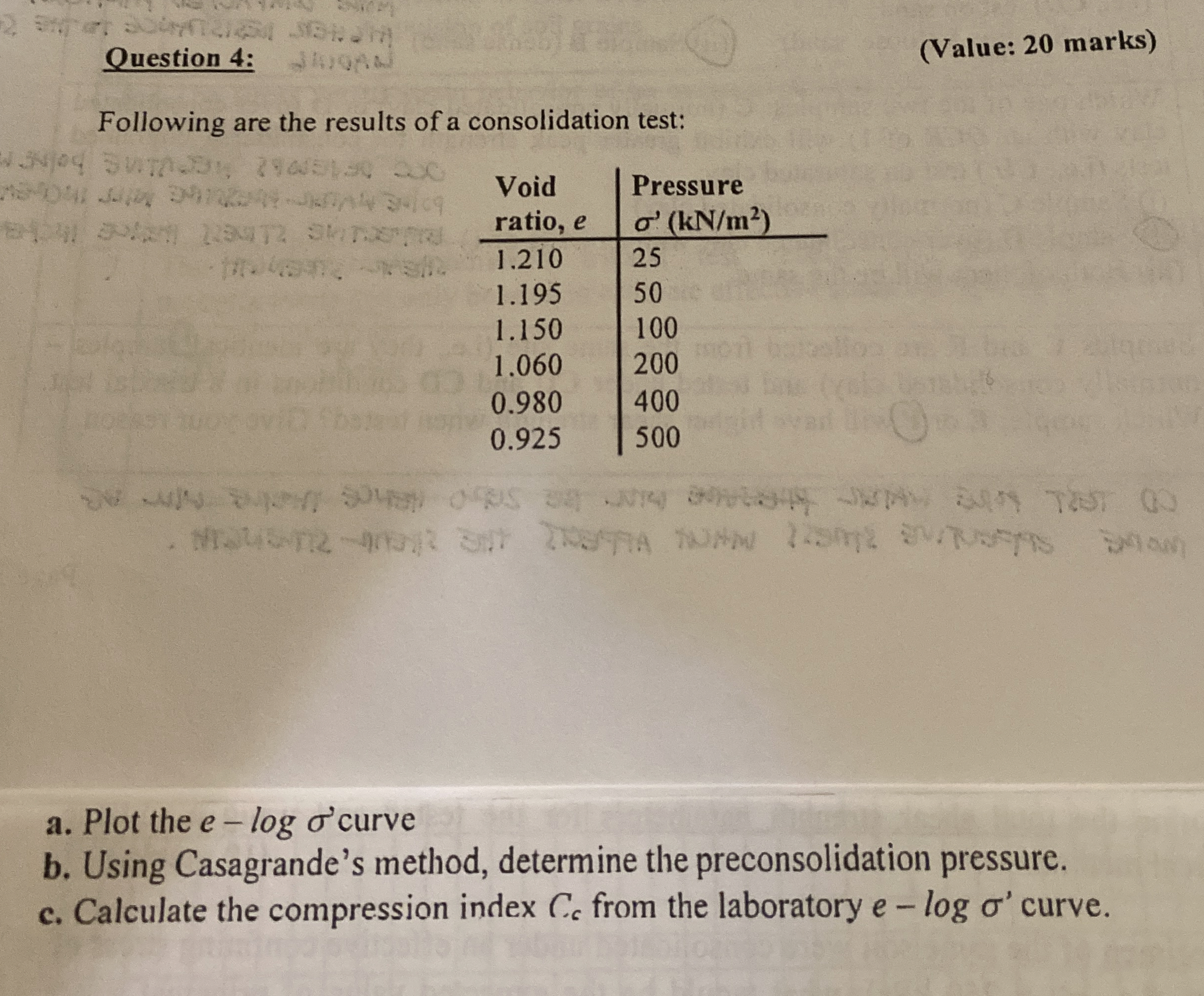 Question 4 : ( Value: 2 0 marks ) Following are