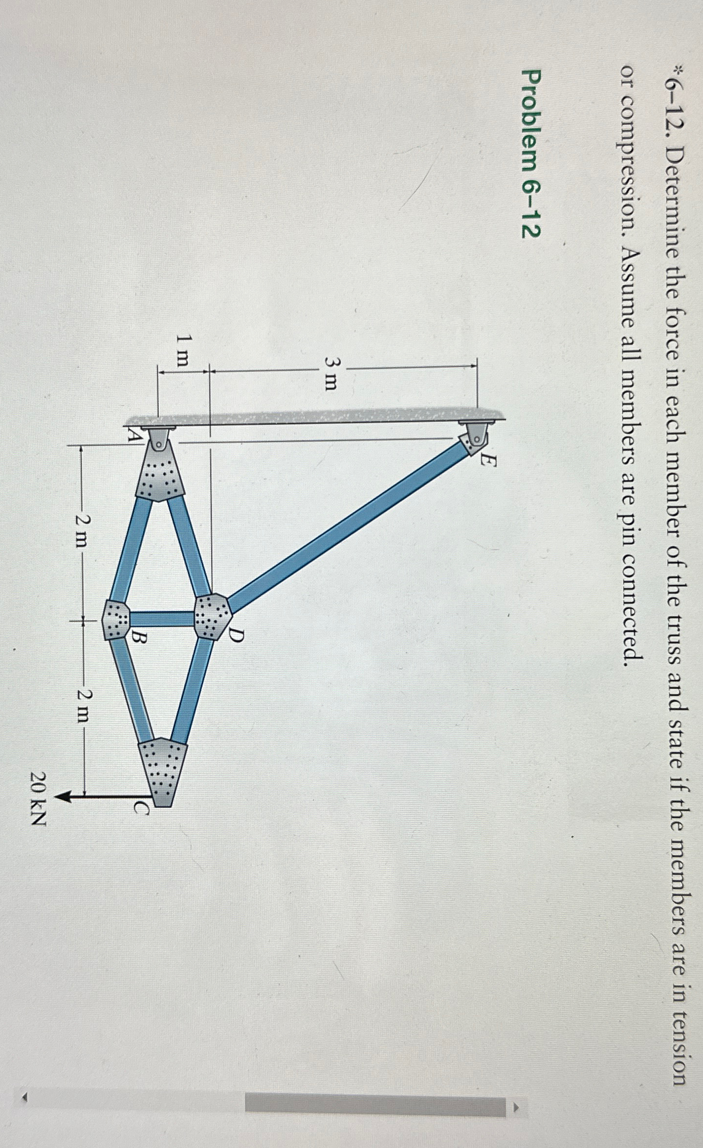 * * 6 - 1 2 . Determine the force in each member