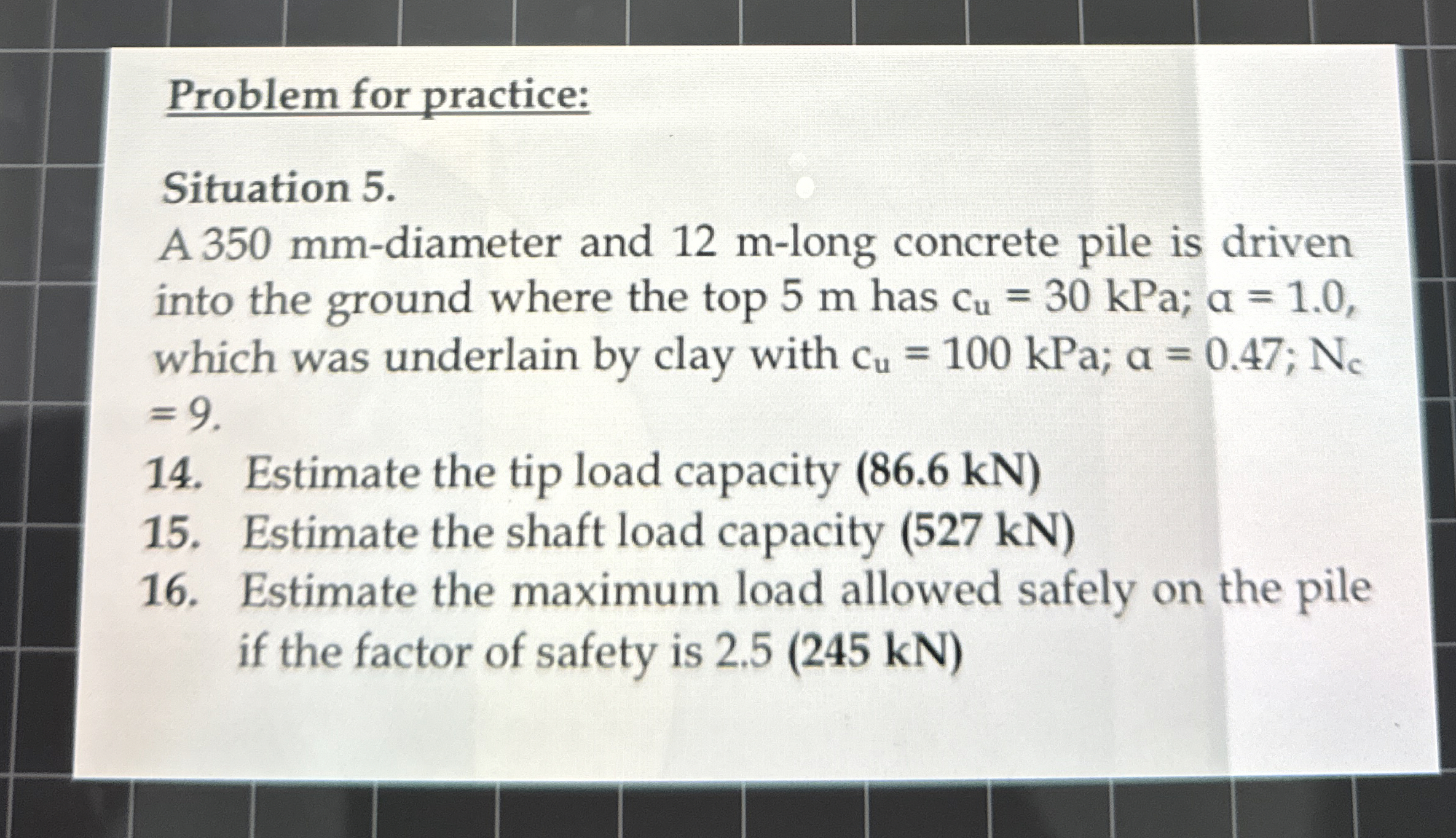 Problem for practice: Situation 5 . A 3 5 0 mm -