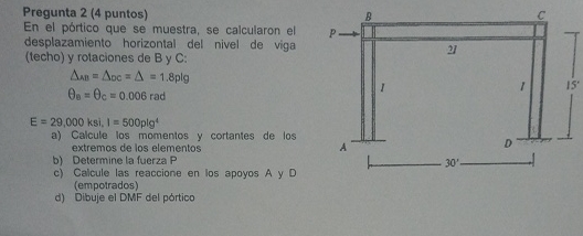 En el p rtico que se muestra, se calcularon el