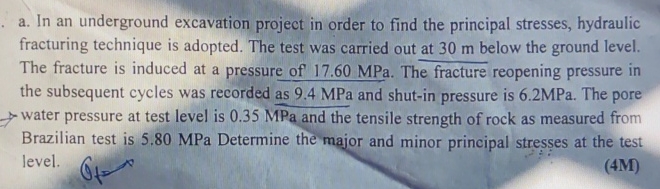 a . In an underground excavation project in order