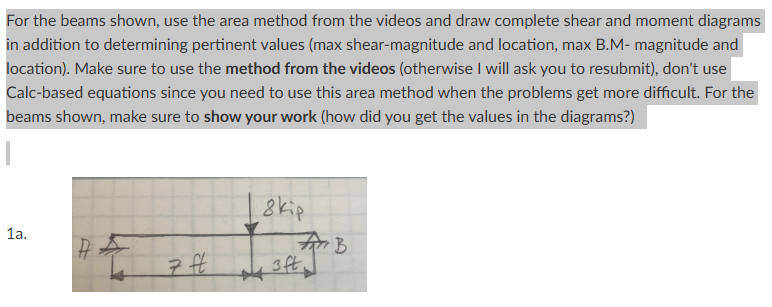For the beams shown, use the area method from the