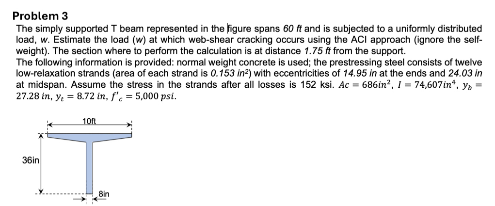 Problem 3 The simply supported T beam represented