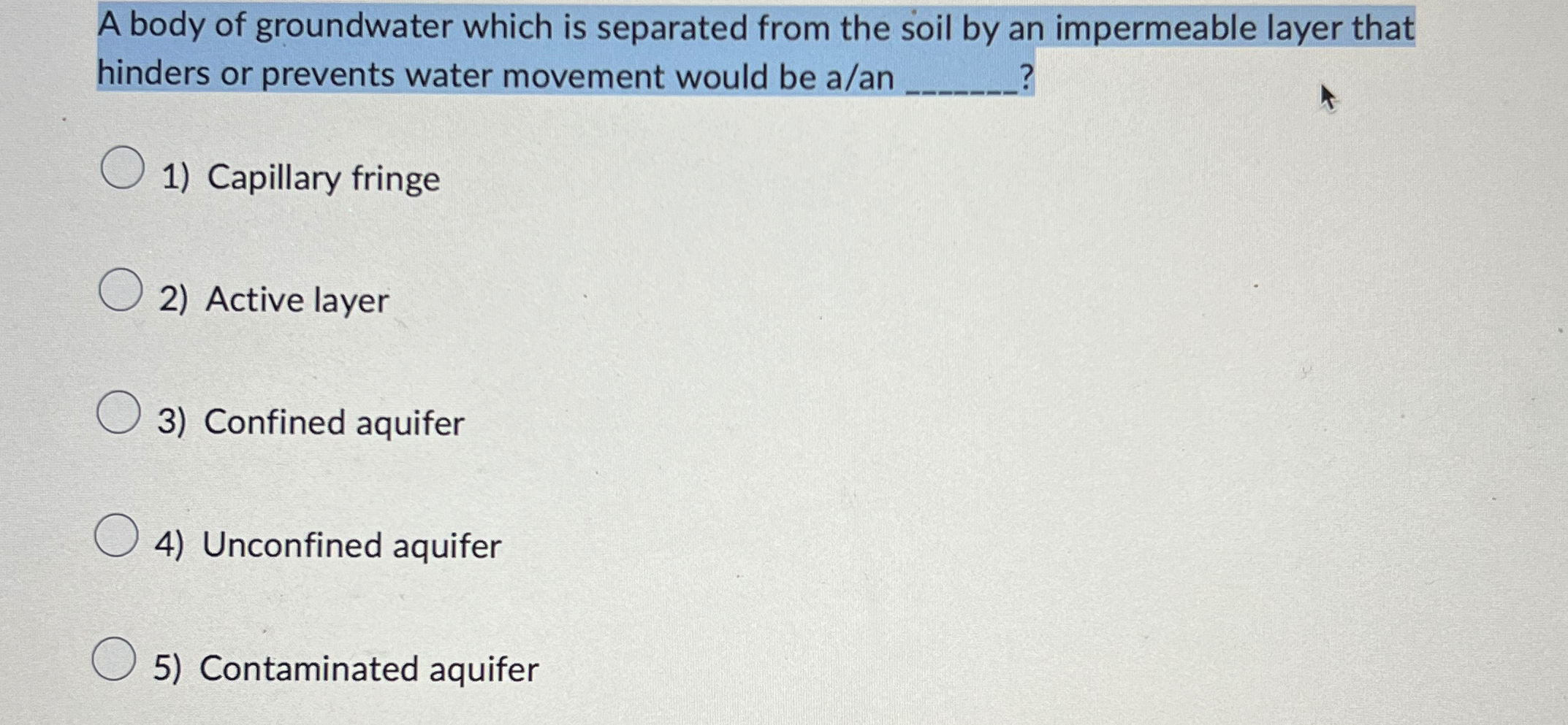 A body of groundwater which is separated from the