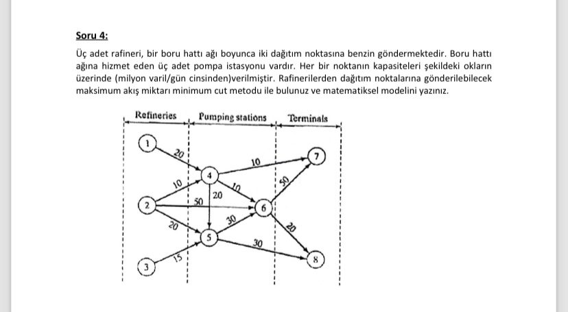 Soru 4 : adet rafineri, bir boru hatt a boyunca