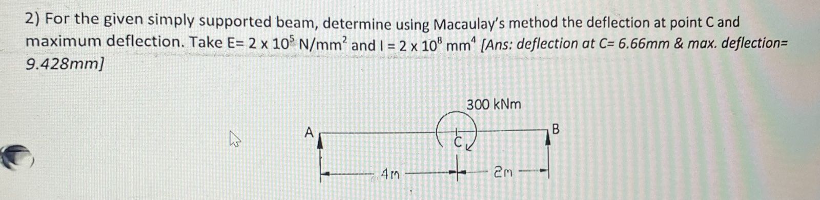 For the given simply supported beam, determine